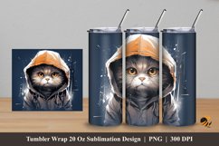 Cat Wearing Jacket Tumbler Wrap Sublimation Design 5 Product Image 1