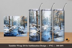 Winter River Forest Tumbler Wrap Sublimation Design 5 Product Image 1