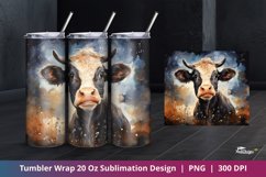 Cute Cow Farm Night Watercolor Tumbler Wrap Sublimation 5 Product Image 1