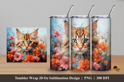 Cat Flower Tumbler Wrap Sublimation Design 5 Product Image 1