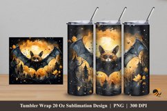 Bat at Night Tumbler Wrap Sublimation Design 5 Product Image 1