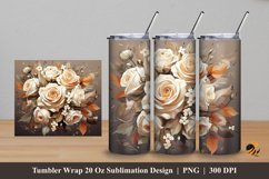 White Mocha Rose Tumbler Wrap Sublimation Design 5 Product Image 1
