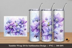 Clematis Flower Tumbler Wrap Sublimation Design 5 Product Image 1