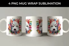 3D Floral Fantasy Westie Mug Sublimation PNG Product Image 5