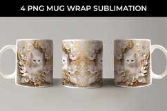 3D white Floral Cat Mug Sublimation PNG Product Image 5