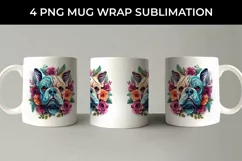 3D Floral Fantasy Bulldog Mug Sublimation PNG Product Image 5