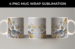 3D white Periwinkle Flowers Mug Sublimation PNG Product Image 5