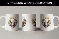 3d Gold White Bull Skull Mug Sublimation PNG Product Image 5