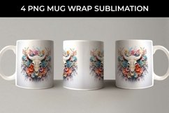 3d Floral Fantasy Bull Skull Mug Sublimation PNG Product Image 5