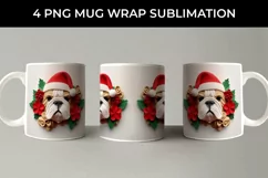 3D Christmas Bulldog Dog Mug Wrap Sublimation PNG Product Image 5