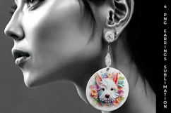 3D Floral Fantasy Westie Earrings Sublimation PNG Product Image 5
