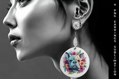 3D Floral Fantasy Bulldog Earrings Sublimation PNG Product Image 5