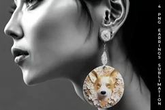 3D white Floral Corgi Dog Earrings Sublimation PNG Product Image 5