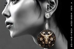 3d Gold Black Bull Skull Earrings Sublimation PNG Product Image 5