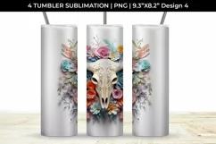 3d Floral Fantasy Bull Skull Tumbler Wrap Sublimation PNG Product Image 5