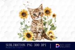 Kitten Sunflower Illustration Clipart Product Image 1