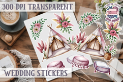 Boho sticker sheet Wedding Scrapbook PNG Love Aesthetic Product Image 1
