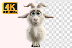 Fluffy White Goat with Large Expressive Eyes Transparent PNG Product Image 1