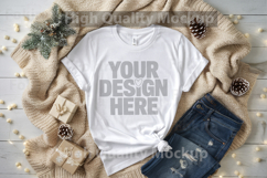 Christmas White T-shirt mockup - Christmas Background Product Image 1