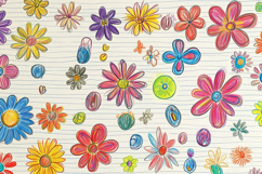 Colorful Drawing Flowers Background Wallpaper Product Image 1