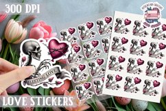 Love sticker Sheet Valentine Day Lovers Gothic Skull PNG Product Image 1