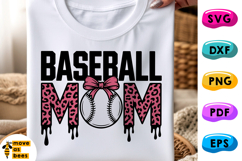 Baseball Mom SVG, PNG, Preppy Bow, Leopard Print, Mama Shirt Product Image 1