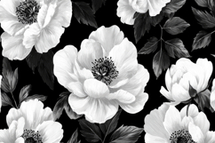 White Flowers with Black Leaves Background Wallpaper Product Image 1
