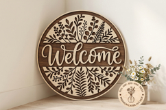 Welcome Sign SVG, Layered Laser Cut Door Hanger Product Image 1