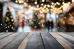 Empty Wooden Table with Tree and Lights Background Wallpaper Product Image 1