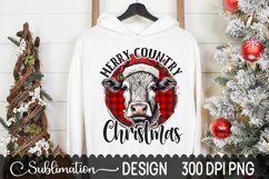 Merry Country Christmas Sublimation Design - Heifer PNG Product Image 3