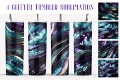 Glitter Tumbler Sublimation. Blue Teal Wave Stripes Tumbler Product Image 1