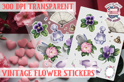 Vintage flowers sticker sheet Spring Botanical PNG Product Image 1