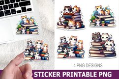 Cute Cat on Book Sticker Printable | High Quality 300 Dpi Product Image 1