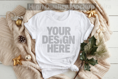 Christmas White T-shirt mockup - Christmas Background Product Image 1