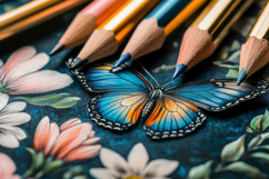 Pencils and Butterfly Background Wallpaper Product Image 1