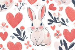 Rabbit with Hearts Background Wallpaper Product Image 1