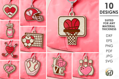 Valentine Sport Keychains Bundle Laser Cut. Valentine SVG Product Image 1