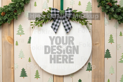 Christmas Round Wood Sign Mockup - Door Wood Sign Product Image 1