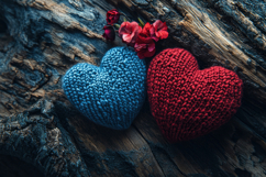Red Blue knitted Hearts Background Wallpaper Product Image 1