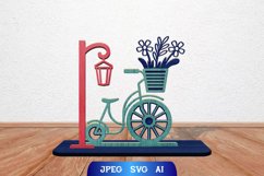 Bicycle with Flower Near Lamppost 3D Decoration Laser Cut Product Image 1