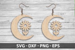 Moon In Shape A Daisy Laser Cut SVG | Earring Laser Cut Product Image 1