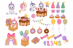 Cute unicorns birthday. Clipart JPG, PNG. Product Image 2