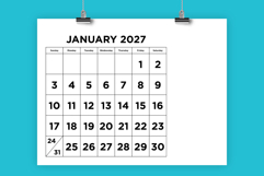 2027 Large Number Bold 8.5 x 11 Inch Calendar Template Product Image 1