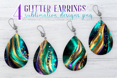 Glitter Earrings Sublimation. Gold Emerald Stripes Teardrop Product Image 1