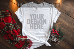 Christmas White T-shirt mockup - Christmas Background Product Image 1