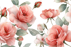 Pink Roses and Green Leaves Background Wallpaper Product Image 1