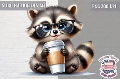 Cute Animal coffee lover Sublimation Design PNG Spring Product Image 1