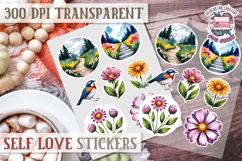 Self Love sticker sheet Scrapbook PNG Nature Watercolor Yoga Product Image 1