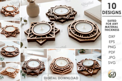Decorative Candle Holders Bundle Laser Cut. Tealight SVG Product Image 1