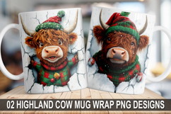 Christmas Highland Cow Wrap Mug Sublimation PNG -Festive Cow Product Image 1